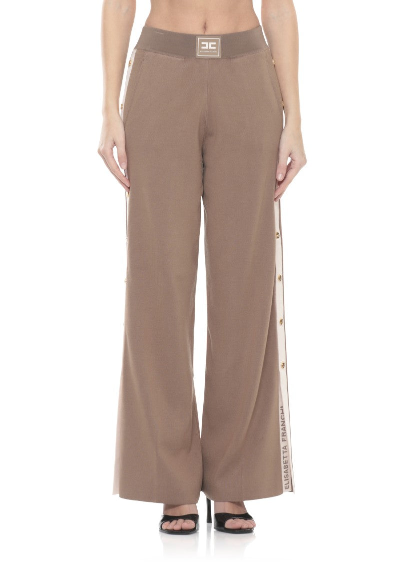 Elisabetta Franchi Brown Elastic Waist Side Vent Pants