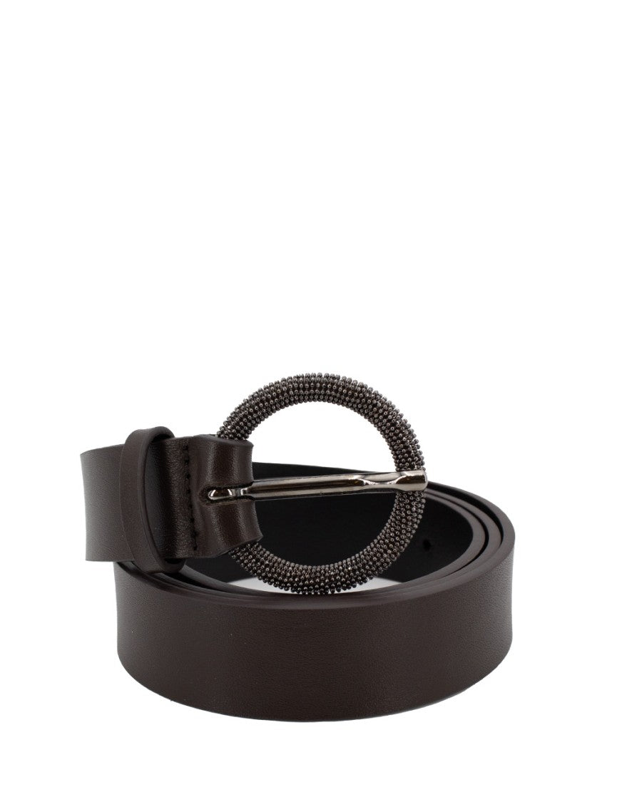 Le Tricot Perugia Dark Brown Leather Belt With Textured Buckle
