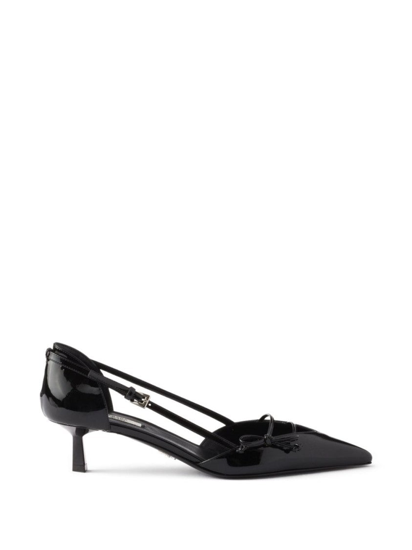 Prada Black Open-Side Leather Buckle Strap Pumps