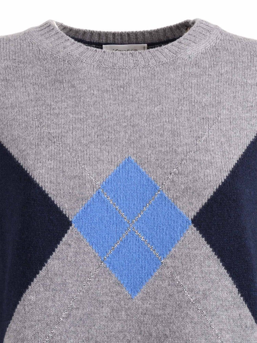 Kangra Cashmere Boxy Knit Sweater With Geometric Intarsia And Lurex Detailing