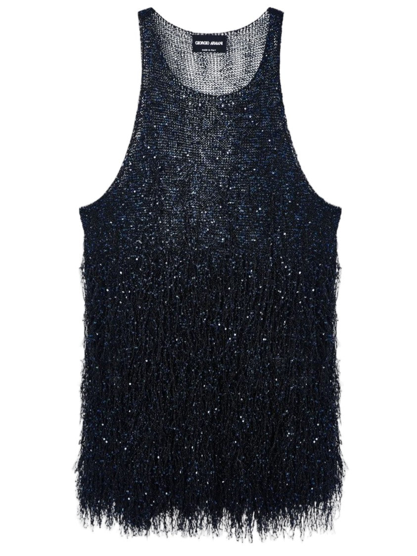 Giorgio Armani Lurex Jersey Top With All-Over Sequin Fringes