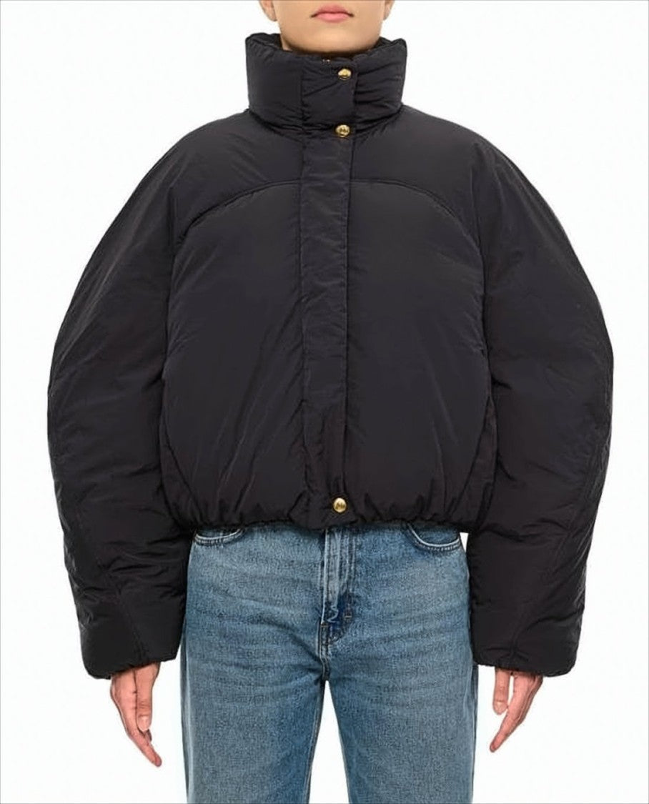 Jacquemus Cropped Black Puffer Jacket With Oversized Sleeves