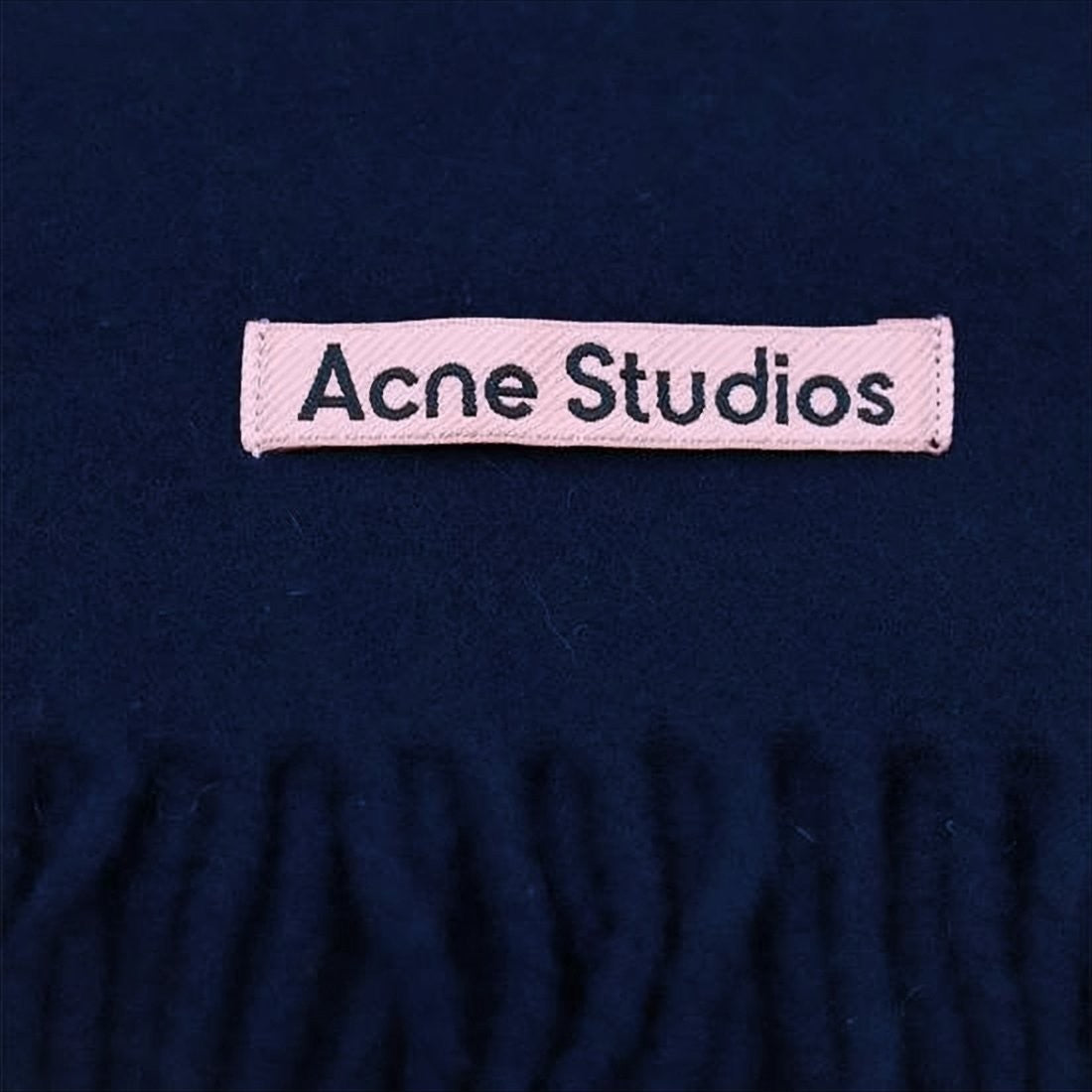 Acne Studios Deep Navy Wool Scarf With Fringed Ends And Contrasting Label