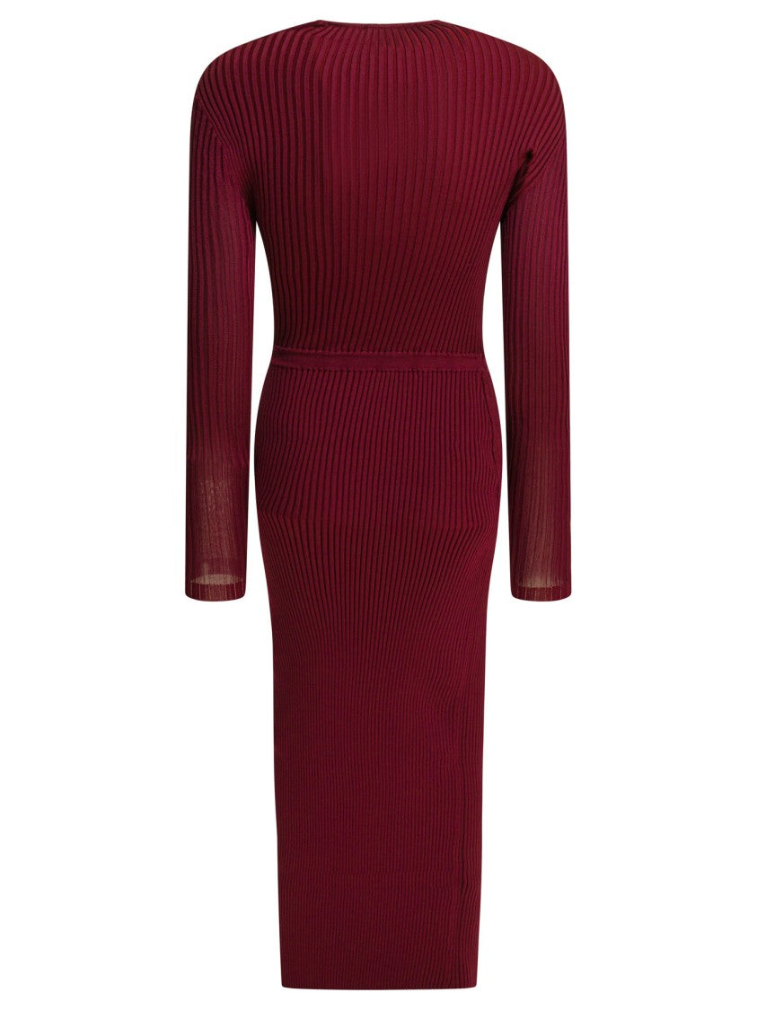 Self-Portrait Bordeaux Rib Knit Midi Dress