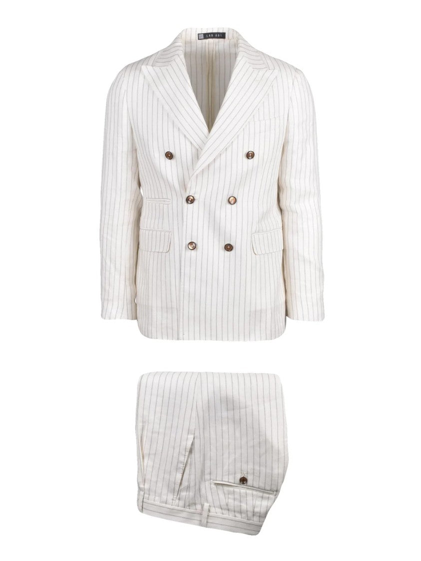 Lab 001 White Linen Double-Breasted Formal Suit