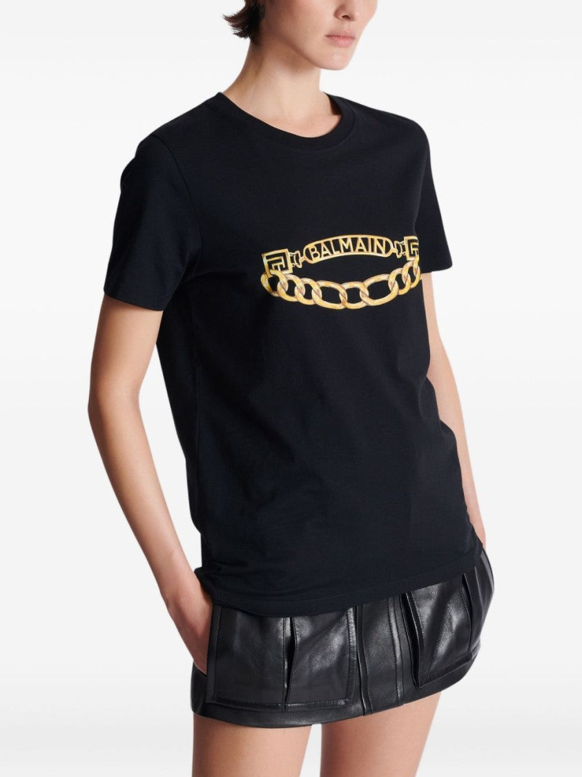 Balmain Short-Sleeved Balmain Chain Print T-Shirt