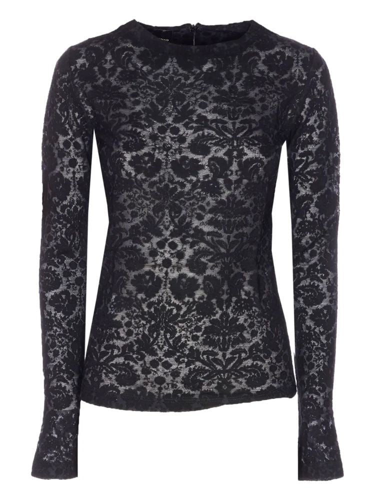 Pinko Black Marinara Lace Overlay Wool-Blend Blouse