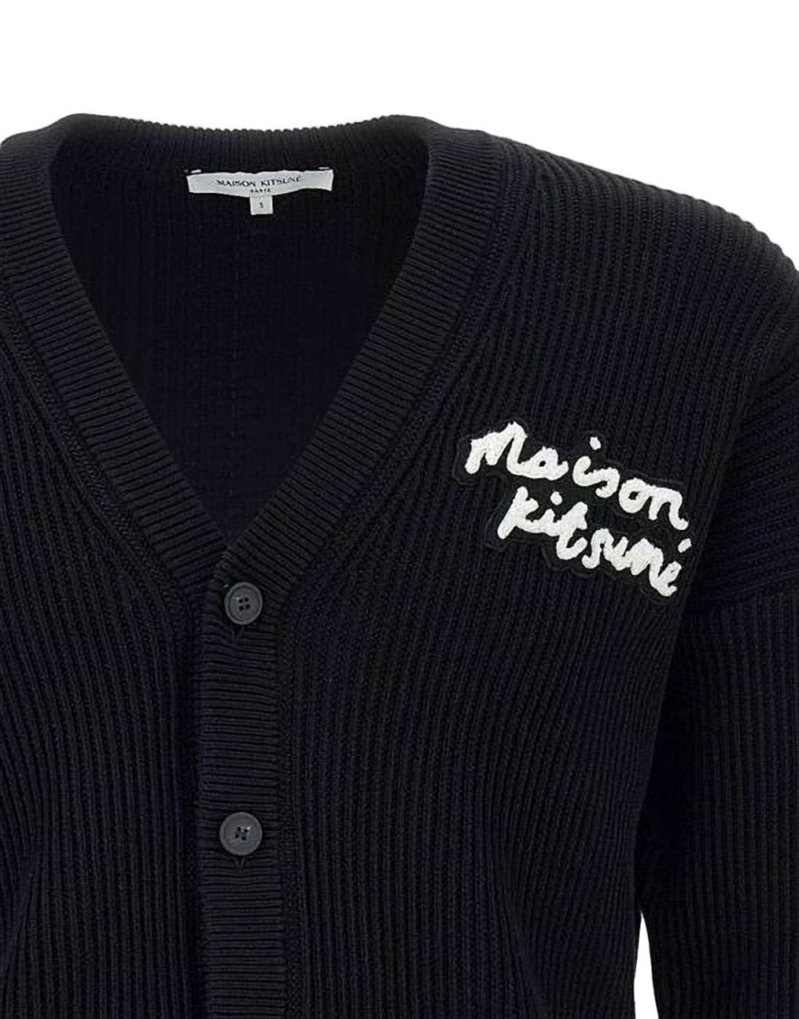 Maison Kitsuné Ribbed Knit Cardigan With Embroidered Detail