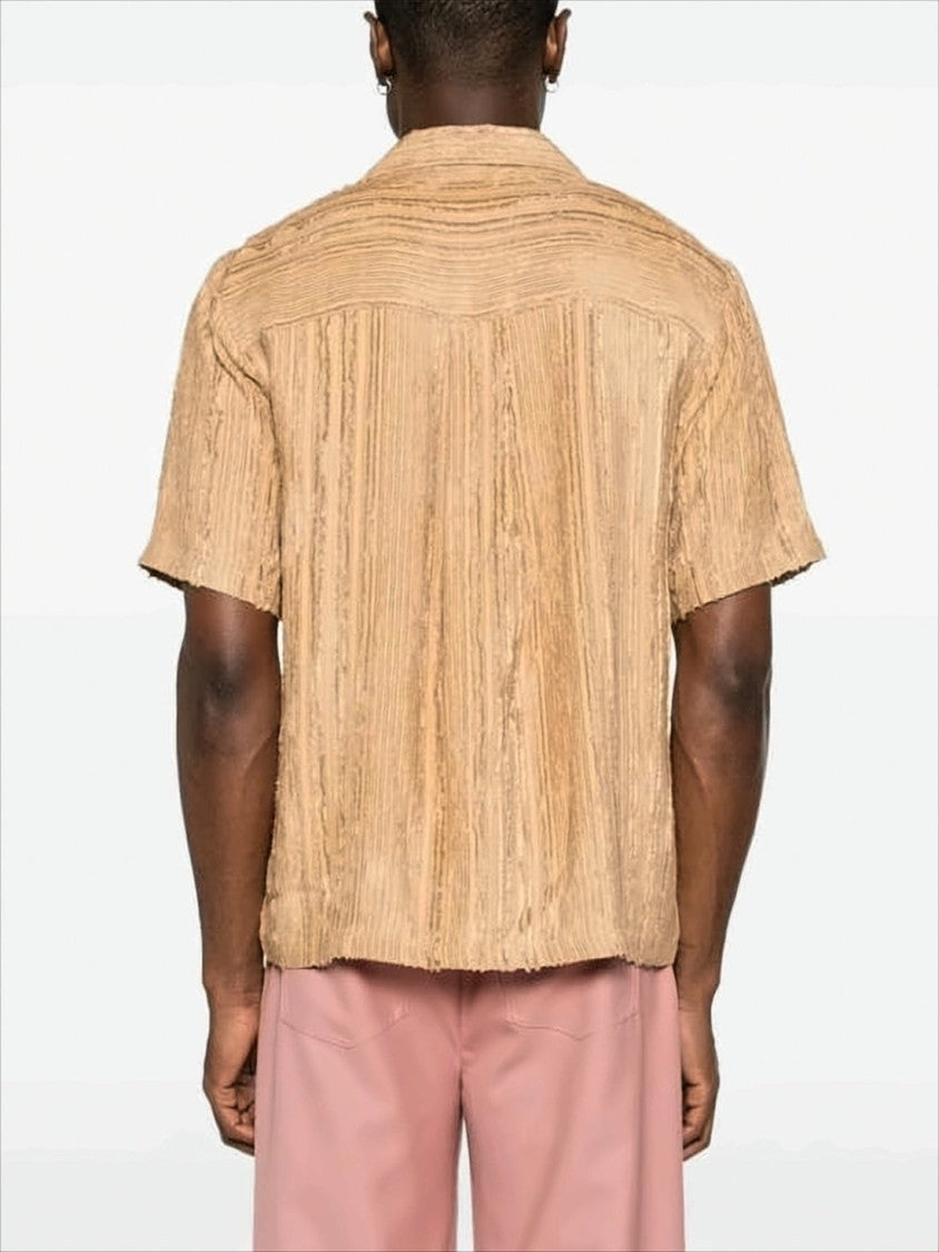 Séfr Camp Collar Short-Sleeved Shirt With Textured Vertical Stripes