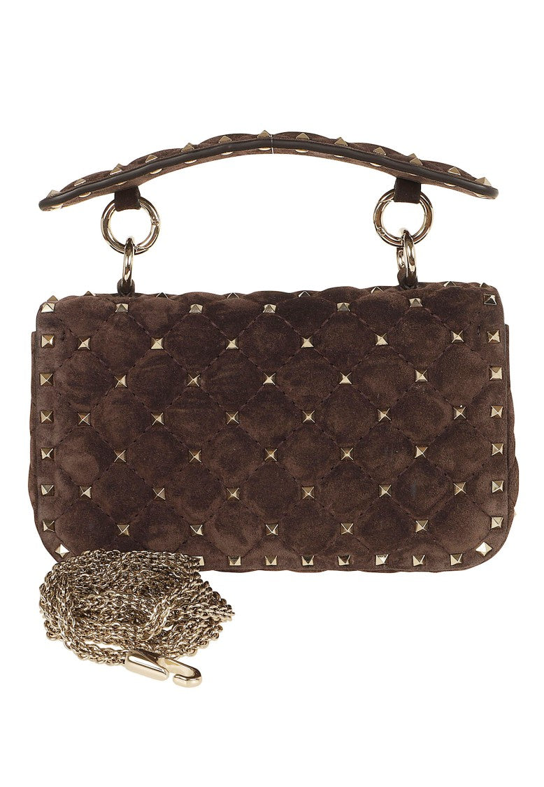 Valentino Garavani Beige Rockstud Spike Small Suede Shoulder Bag