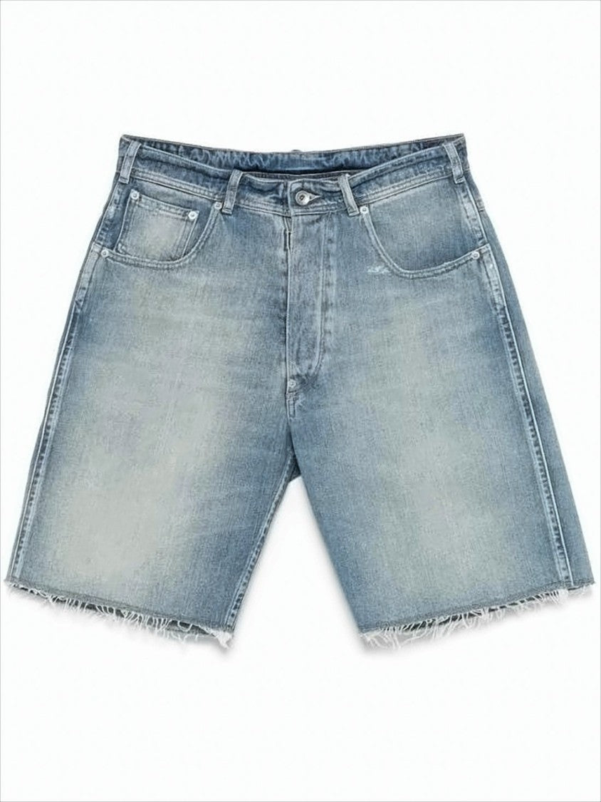 Maison Margiela Light Blue Denim Shorts With Frayed Hems And Adjustable Waistband