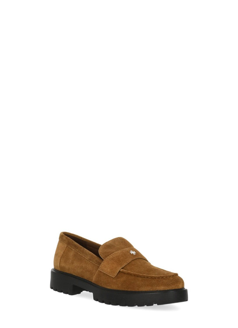 Tory Burch Brown Suede Cleated Sole Logo Loafers