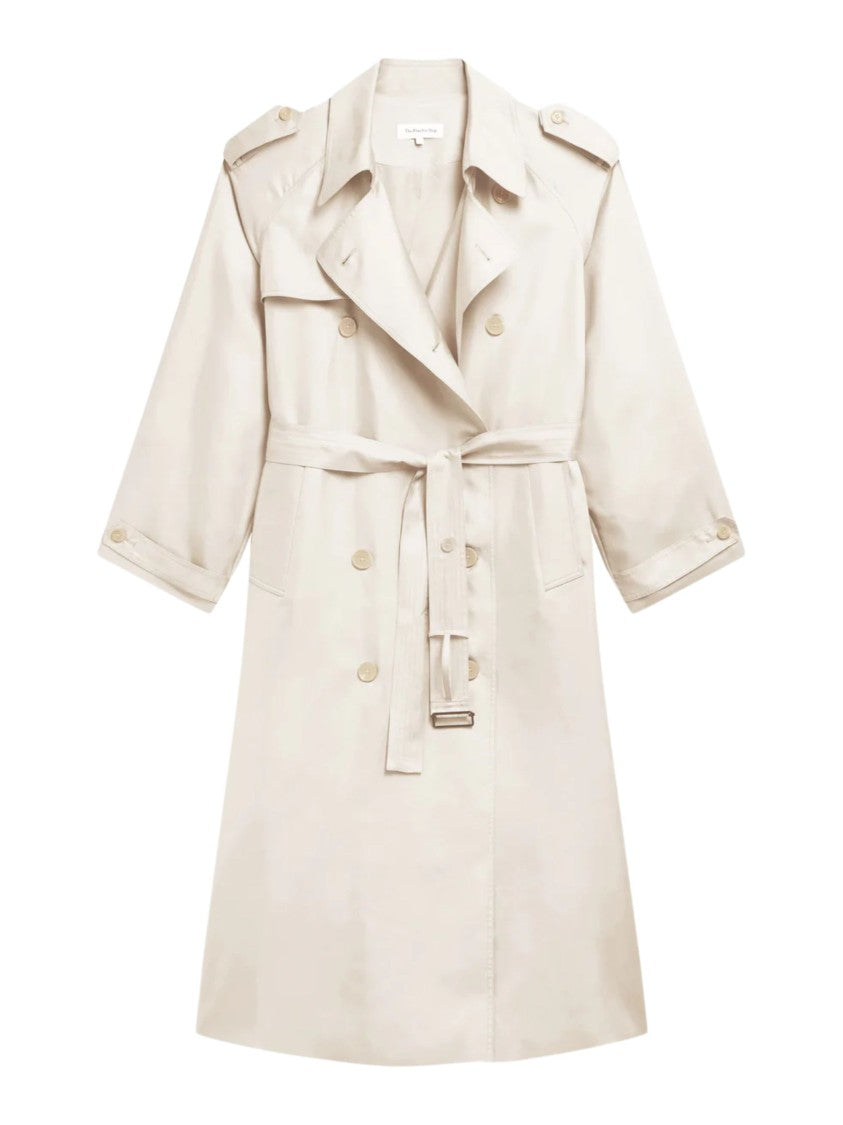 The Frankie Shop Ivory Fluid Silk Trench Coat