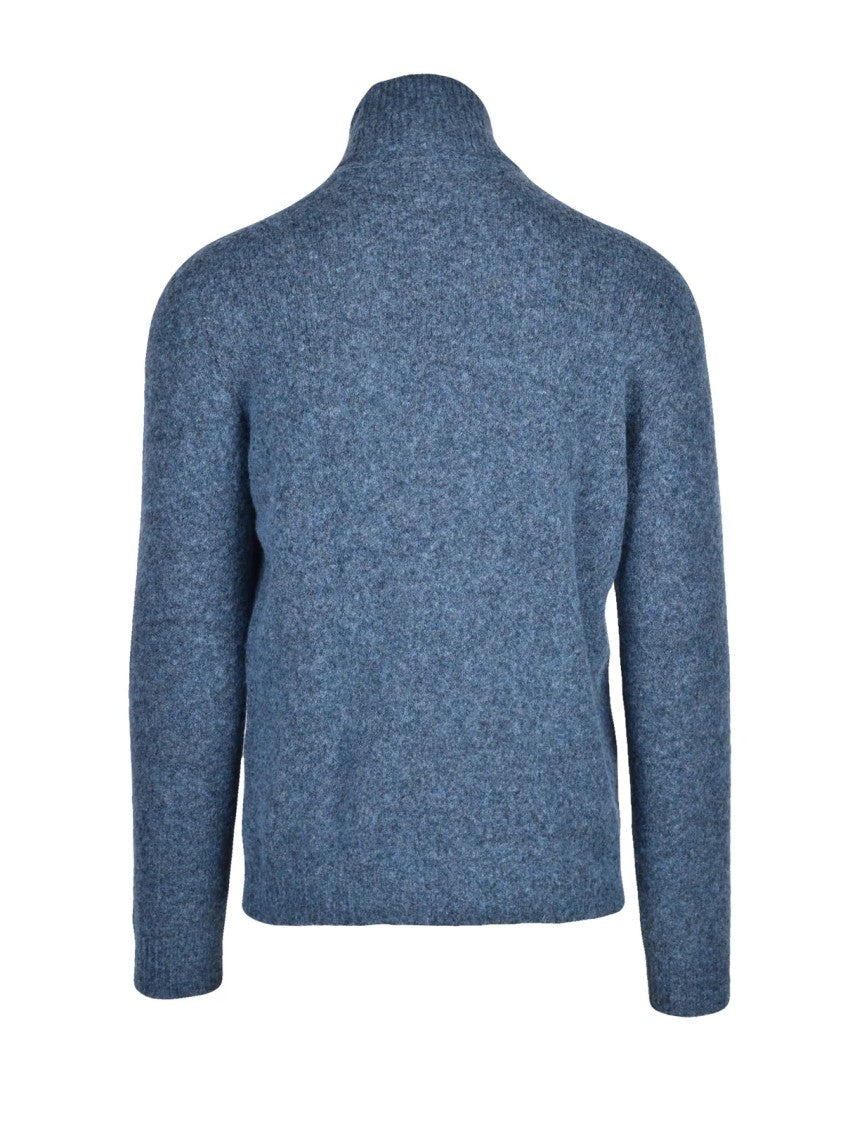 Roberto Collina Blue Cotton-Blend Turtleneck Sweater