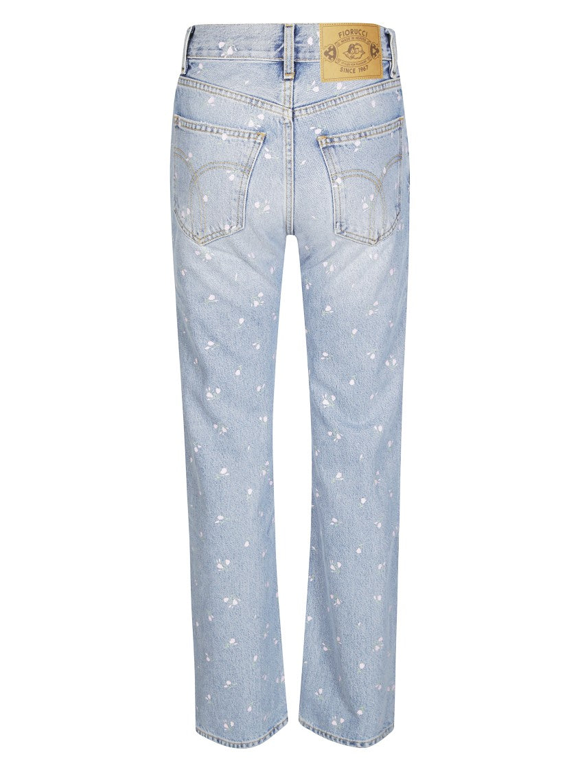 Fiorucci Light Blue Denim Jeans With Subtle Floral Print