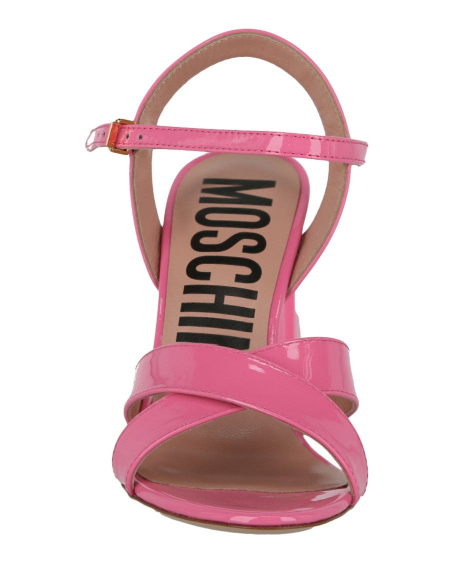 Moschino Patent Leather Logo Heel Sandals