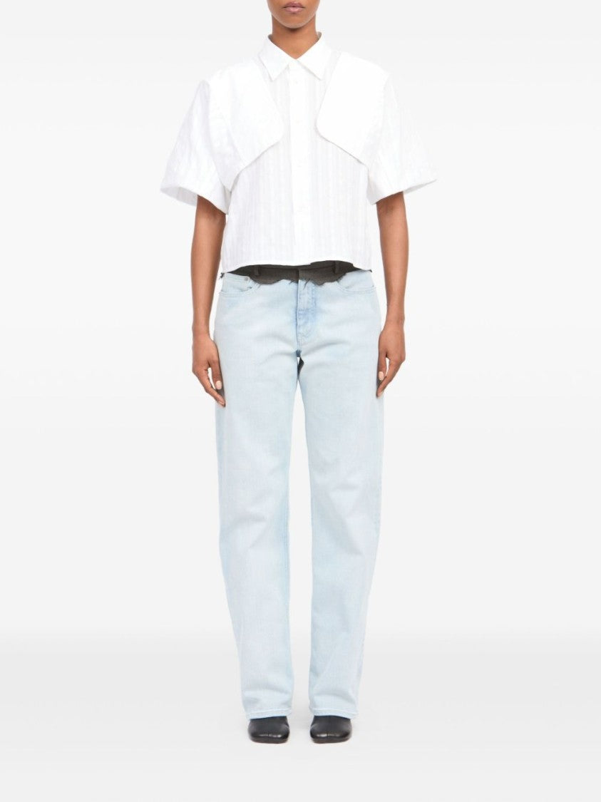 Mm6 By Maison Margiela Cropped White Shirt With Unique Overlay Detail