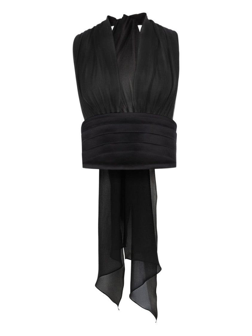 Nina Ricci Black V Neck Halterneck Silk Top