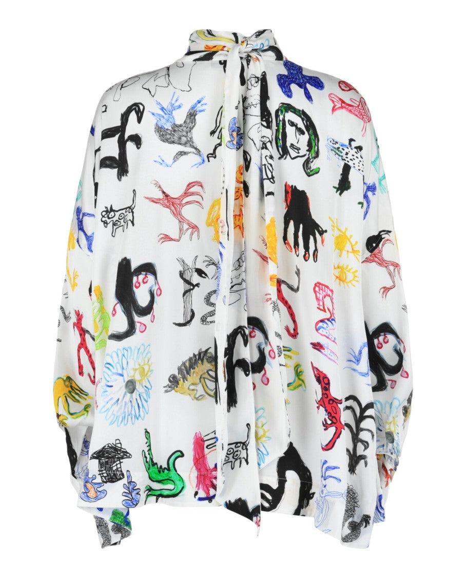 Balenciaga Artist Doodle Fluid Satin Blouse