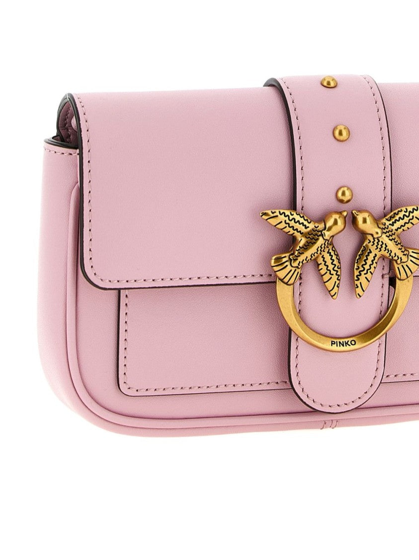 Pinko Pink Studded Flap Buckle Shoulder Bag
