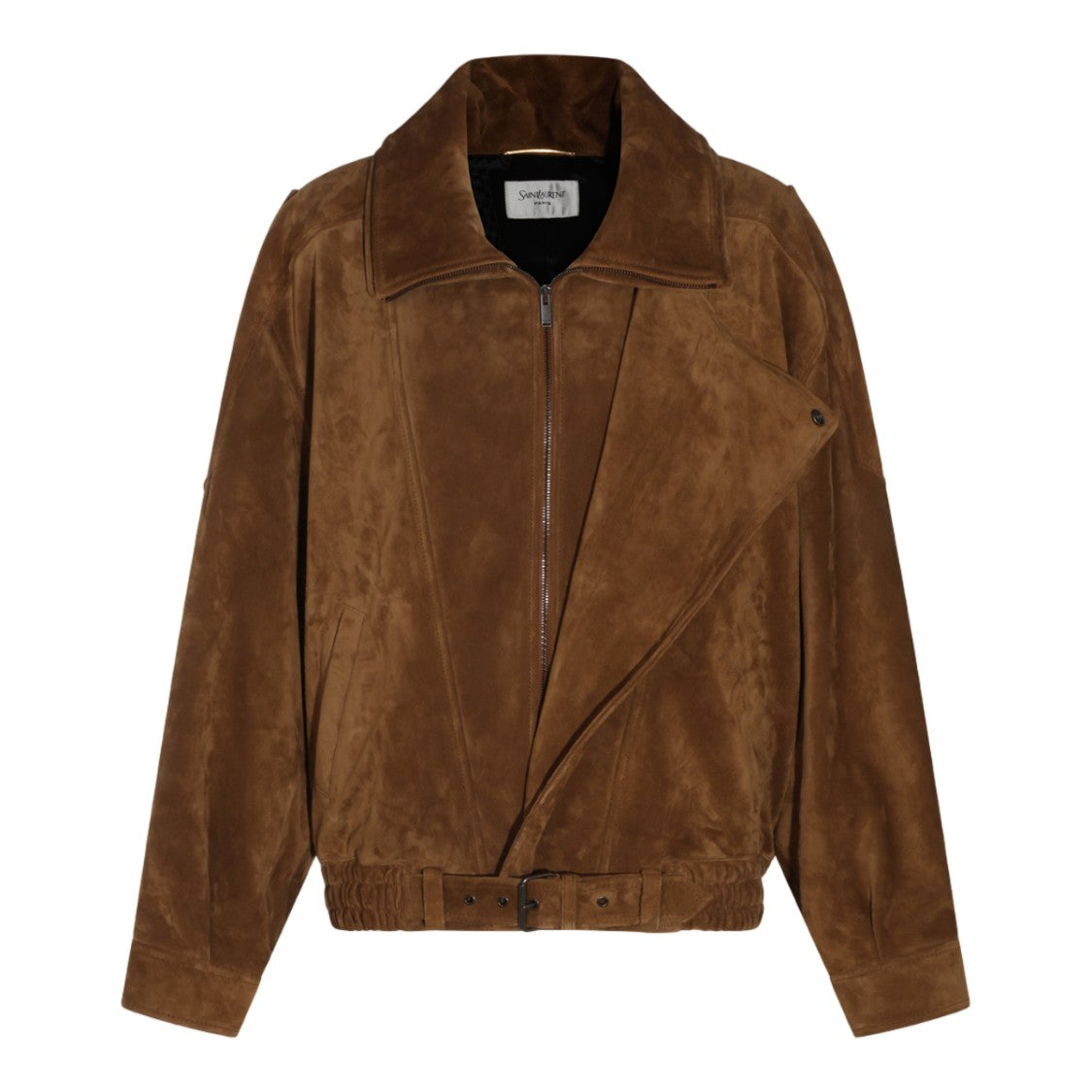 Saint Laurent Soft Asymmetrical Flap Belted Suede Jacket