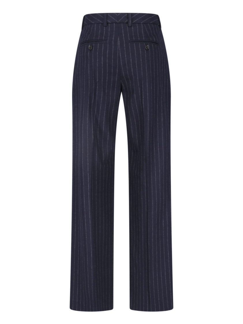 Lardini Dark Blue Wool-Cashmere Pinstripe Straight-Leg Pants