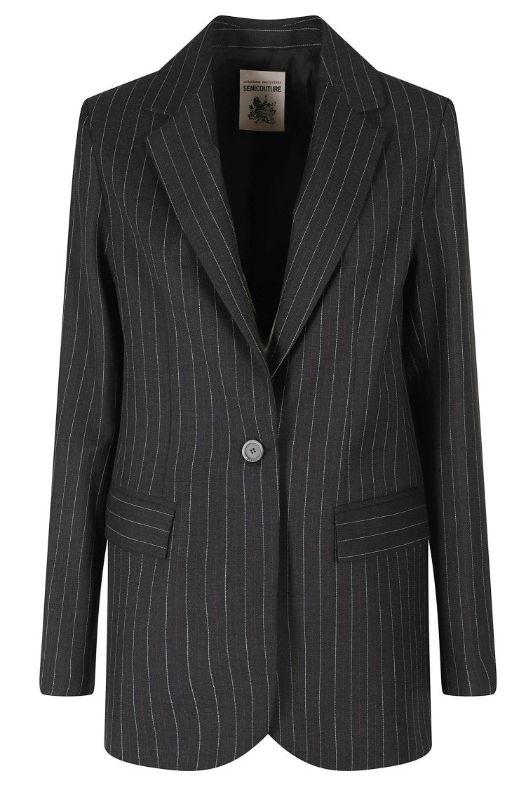 Semi Couture Pinstripe Gray Oversized Carmen Jacket By Semicouture