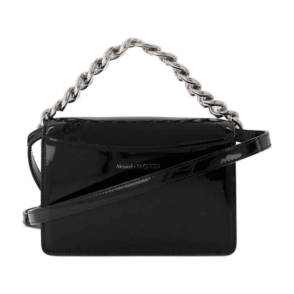 Alexander Mcqueen Four Ring Mini Chain Bag In Black Patent Leather