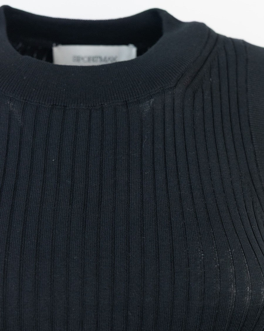 Sportmax Black Ribbed Cotton Tank Top