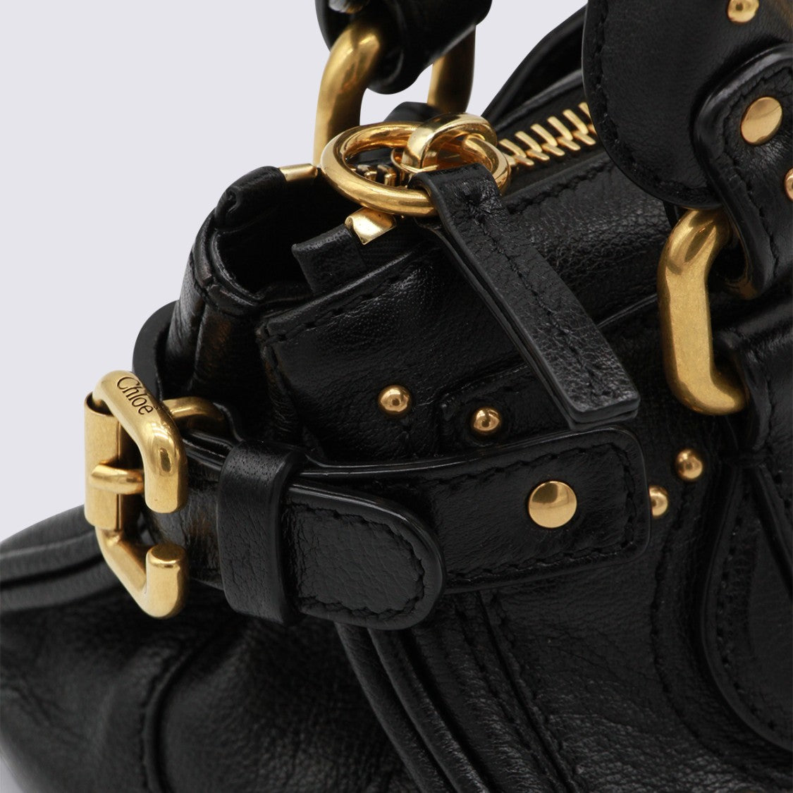 Chloé Structured Black Leather Handbag With Gold-Tone Hardware