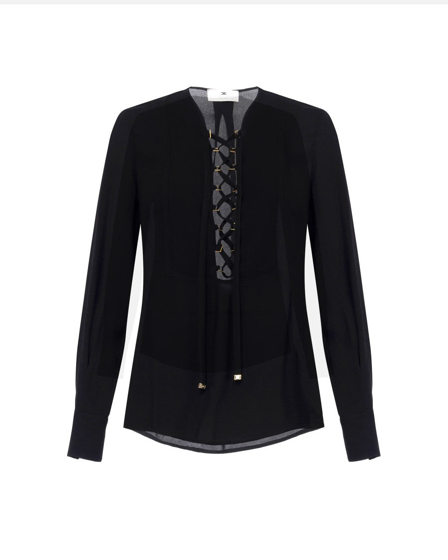 Elisabetta Franchi Black Georgette Blouse With Laces
