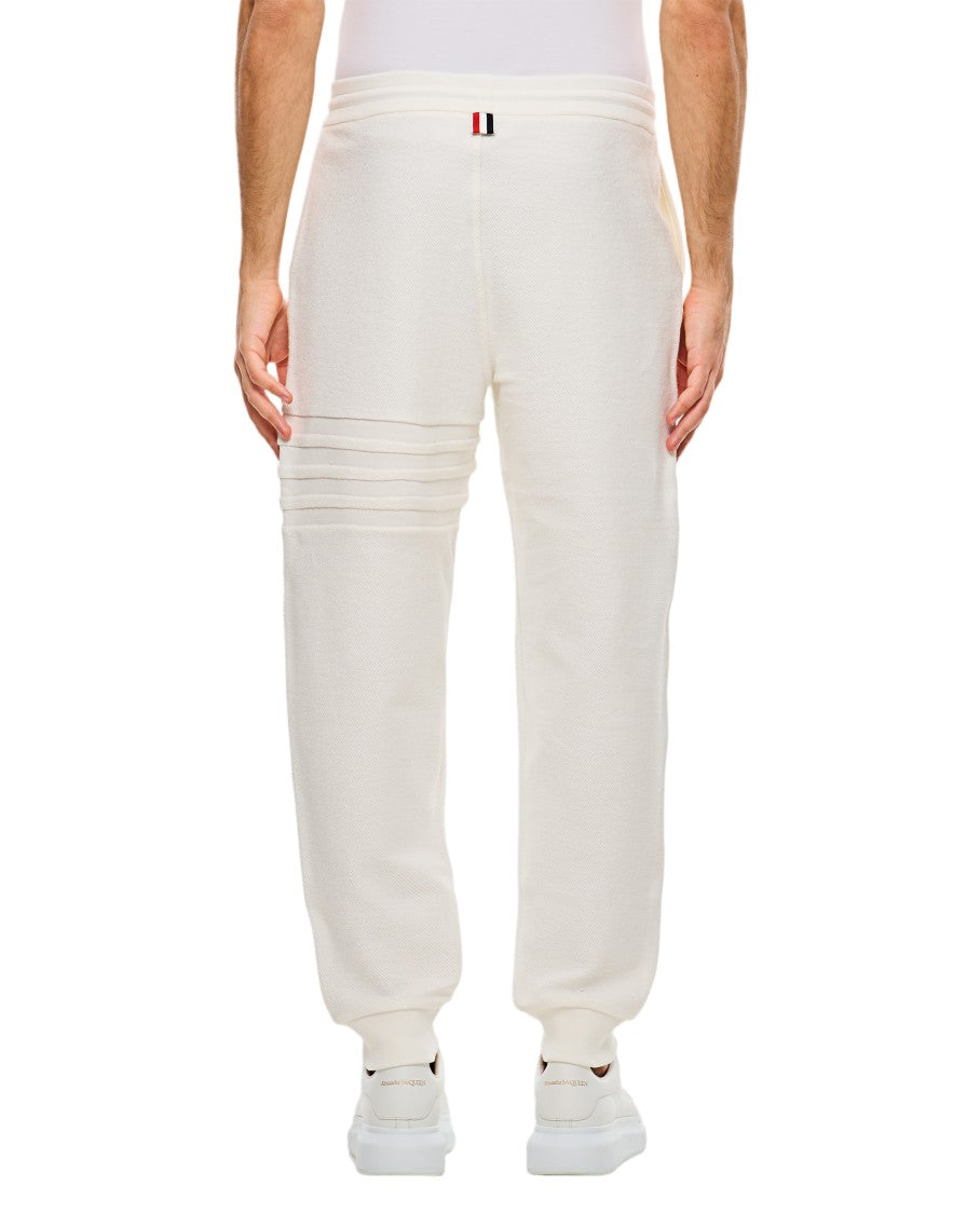 Thom Browne Minimalist White Sweatpants With Embossed Seams And Drawstring Waistband