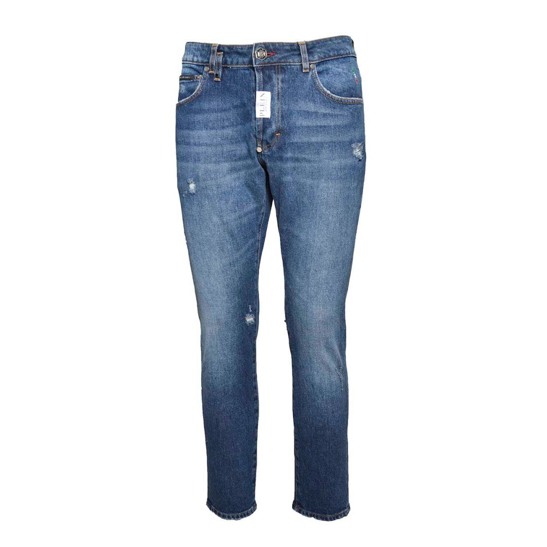 Philipp Plein Straight Skinny Fit Jeans In Blue Denim