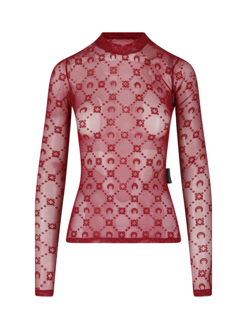 Marine Serre Red Semi-Transparent Monogram Fitted Top