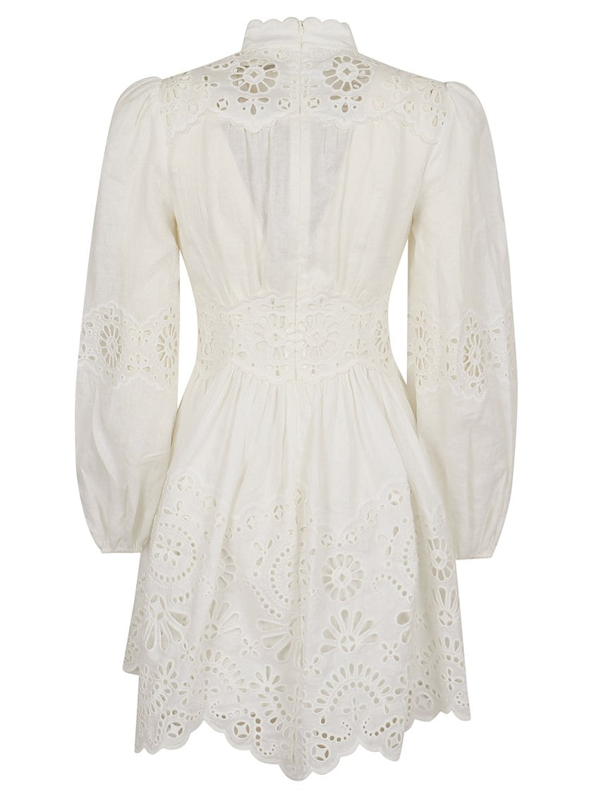 Zimmermann Fitted Linen Mini Dress With Puff Sleeves