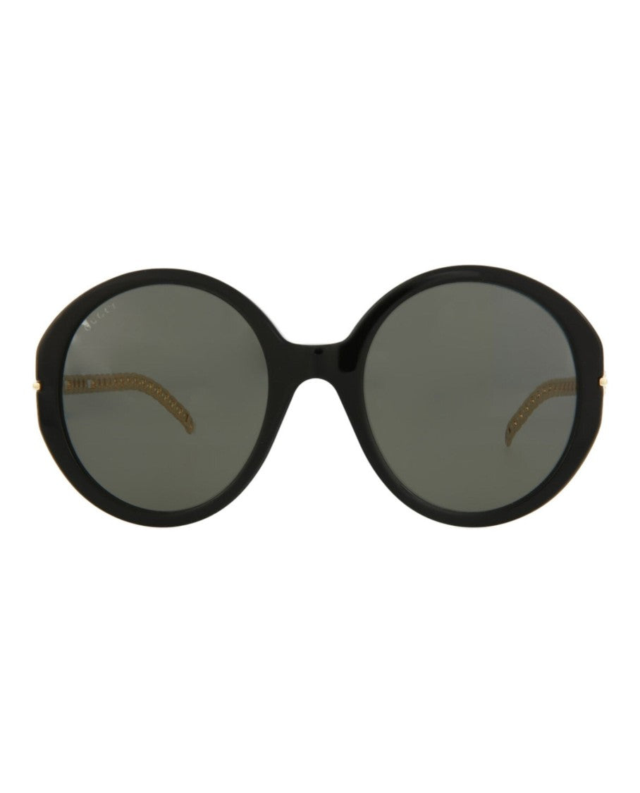 Gucci Round-Frame Acetate Sunglasses With Gold-Link Temples