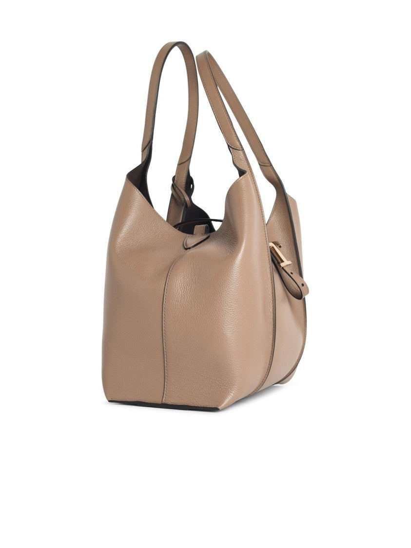 Tod's Small Beige Leather 'T Timeless' Shopping Bag