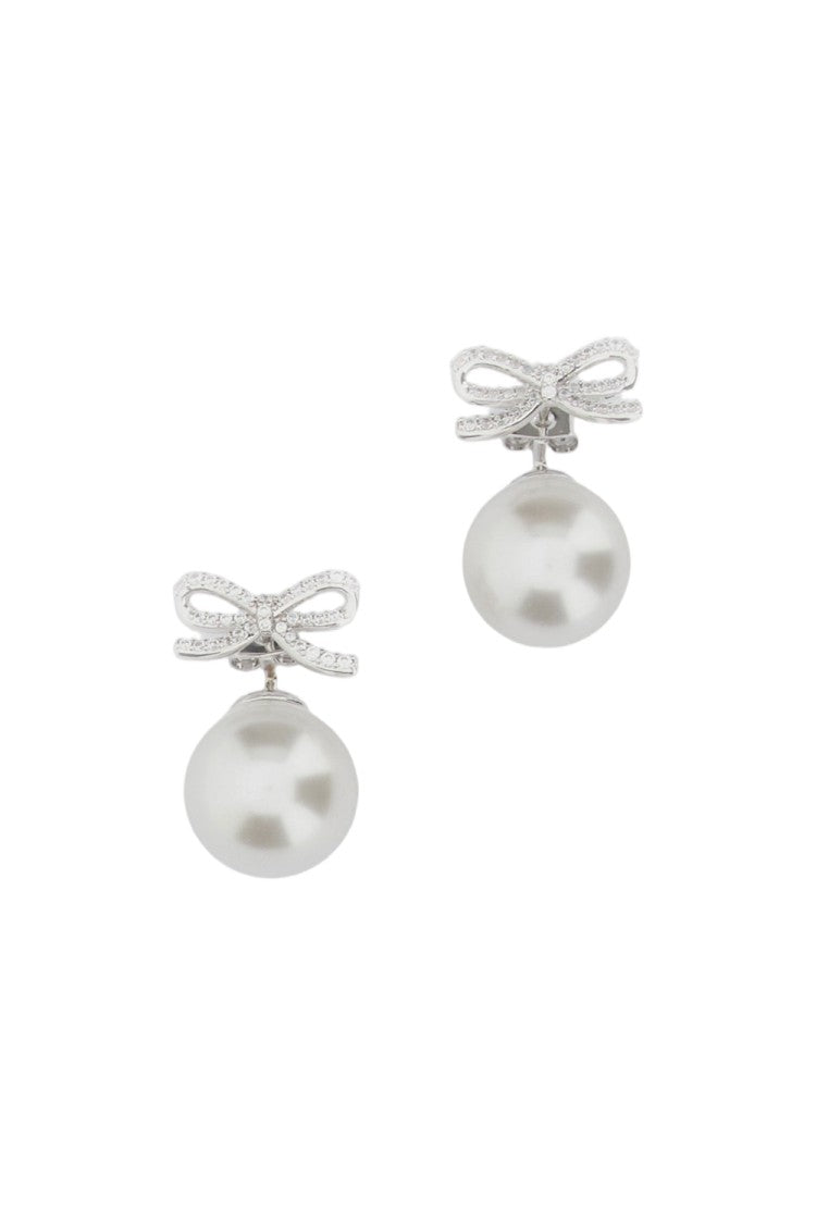 Self-Portrait Silver Crystal Bow Pearl Earrings