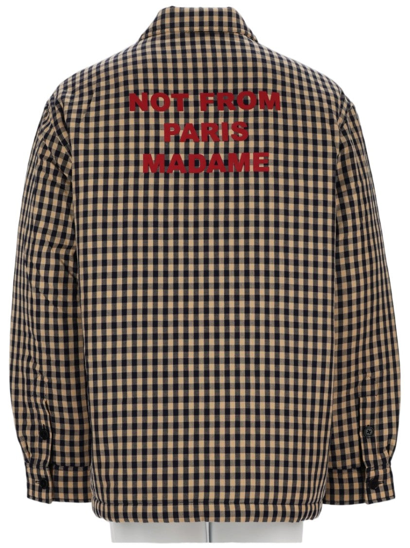 Drôle De Monsieur Slogan Checkered Graphic Cotton Overshirt