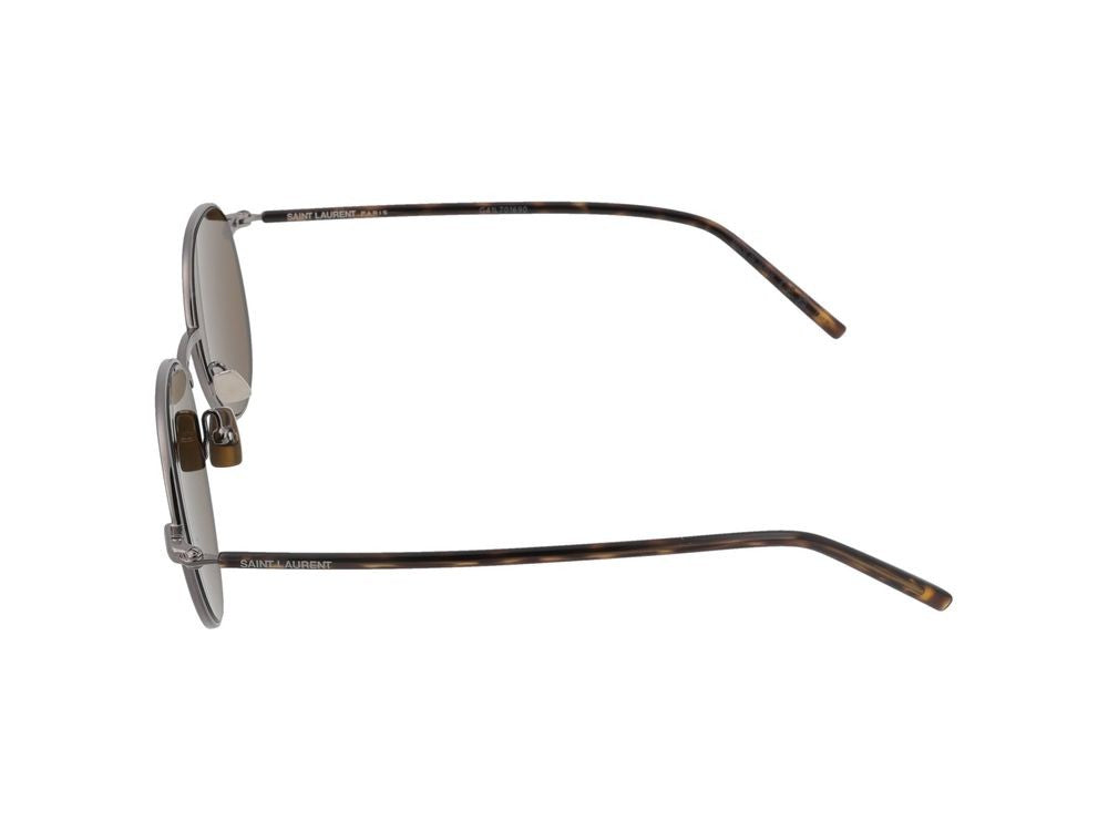 Saint Laurent Round Ruthenium Metal Frame Havana Temple Sunglasses