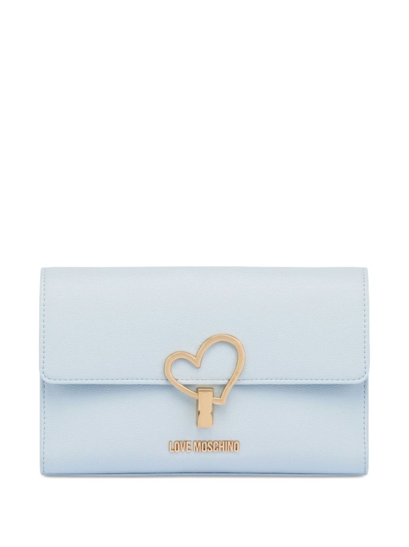 Love Moschino Light Blue Shoulder Bag With Gold-Tone Heart Clasp