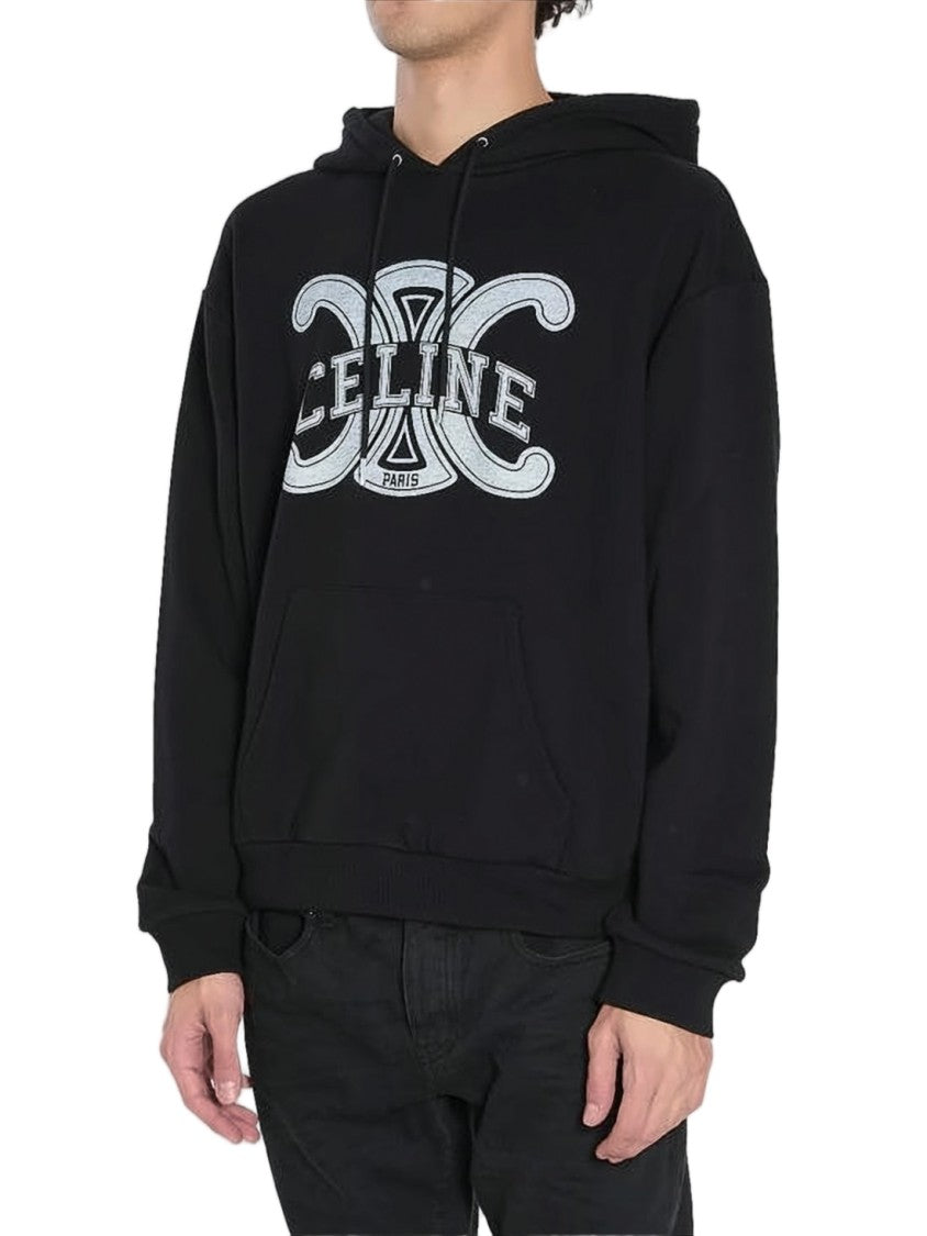 Celine Relaxed Fit Black Hoodie With Bold Logo Graphic