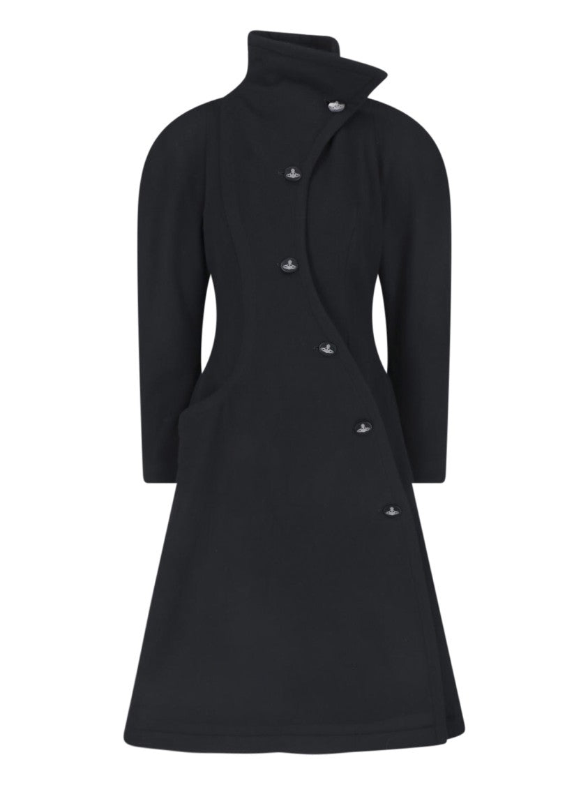 Vivienne Westwood Black Breeze Asymmetrical Flared Wool Cashmere Coat