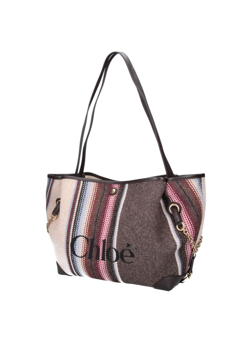 Chloé Brown Clover Striped Wool-Blend Tote Bag
