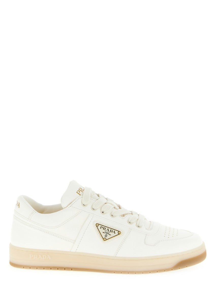 Prada Sleek Nappa Leather Sneakers With Metal Triangle Logo