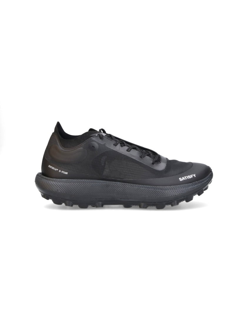 Satisfy Black Streamlined Semi-Translucent Fabric Sneakers
