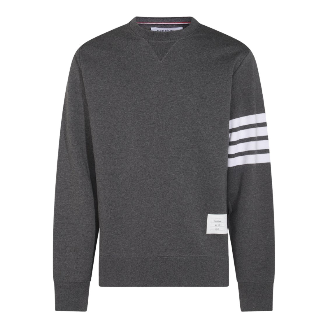 Thom Browne Crew Neck Sweatshirt With V-Stitch Detail And Contrasting Stripes