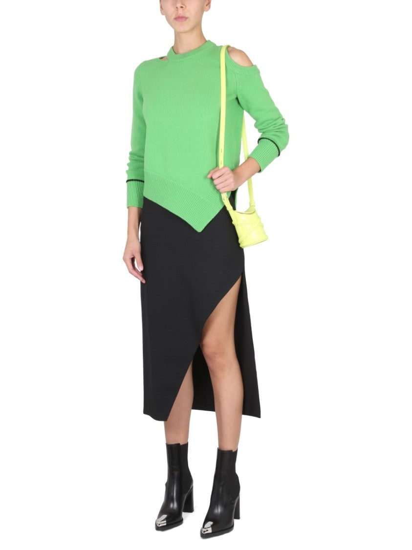 Alexander Mcqueen Rib-Knit Sweater With Asymmetrical Hemline