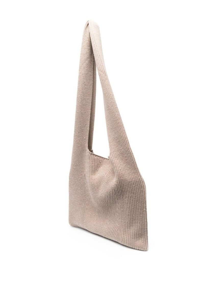 Joseph Ribbed Knit Shoulder Bag In Soft Grey Fabric