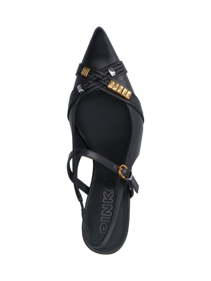 Pinko Black Gloria 18 Leather Slingback Pumps